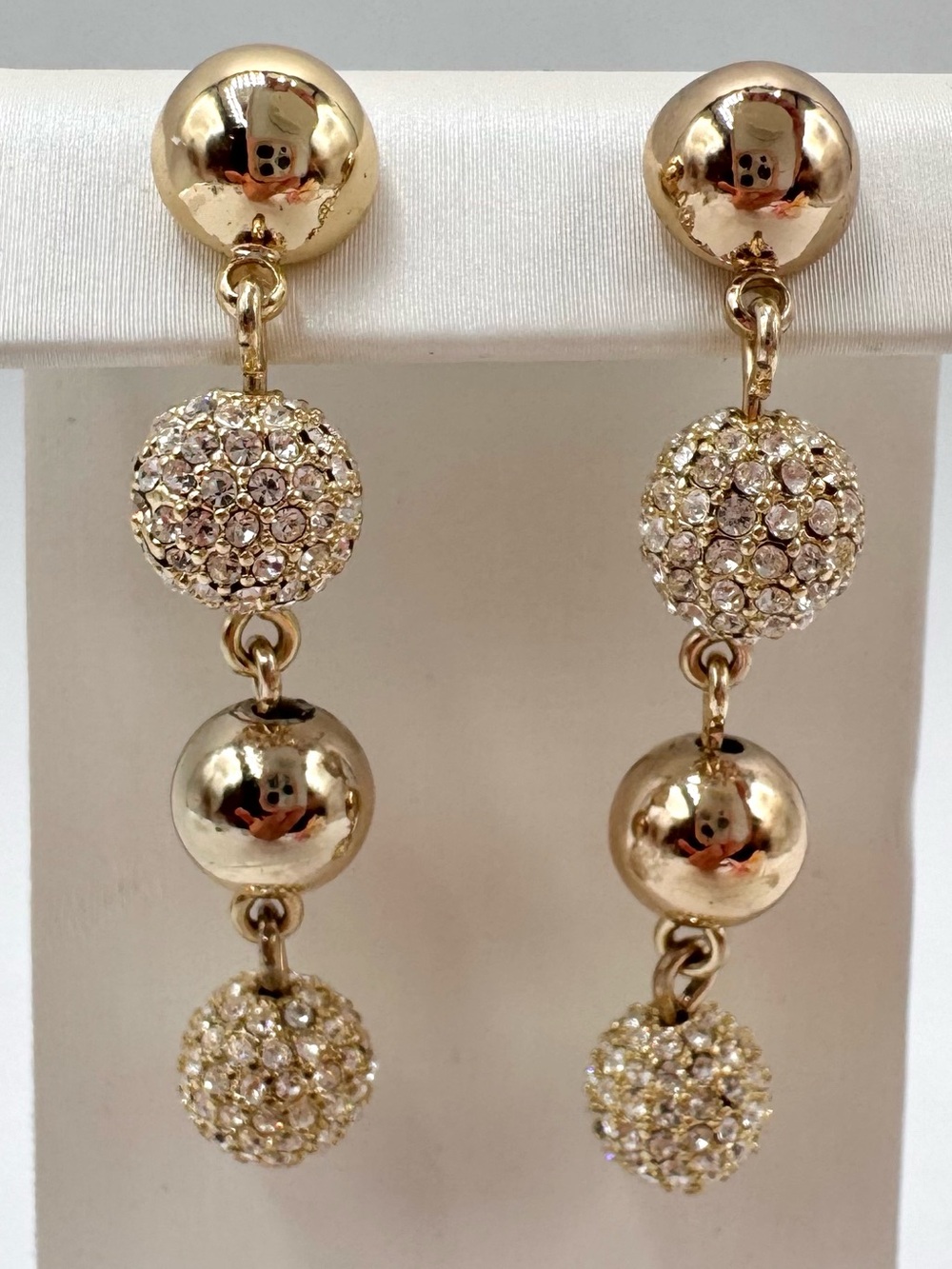 J.Crew Pave Rhinestone Ball Drop Earrings Gold Tone Holiday Party Christmas